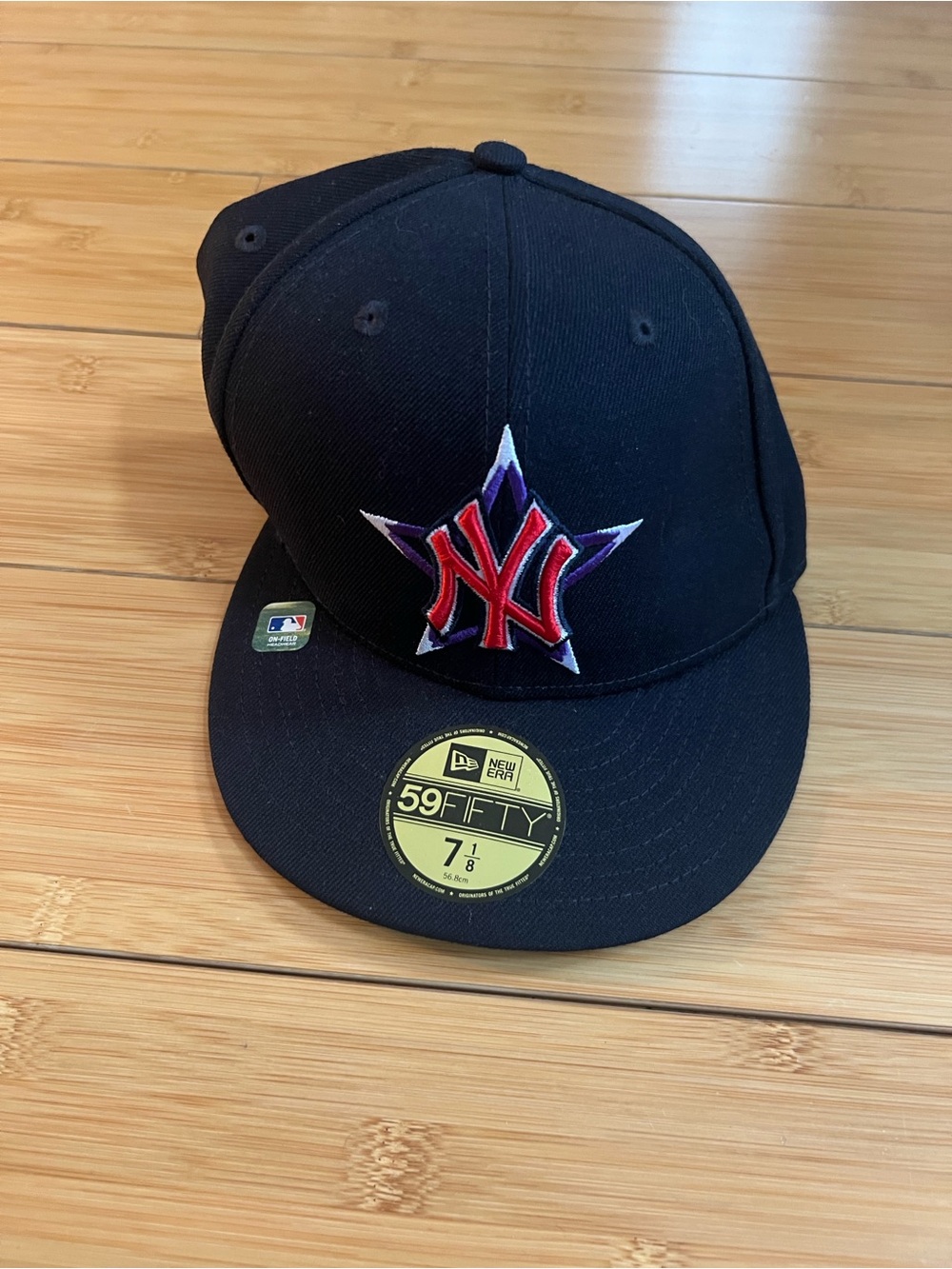 New Era Black Fitted Cap with Red & Purple Star NY Logo